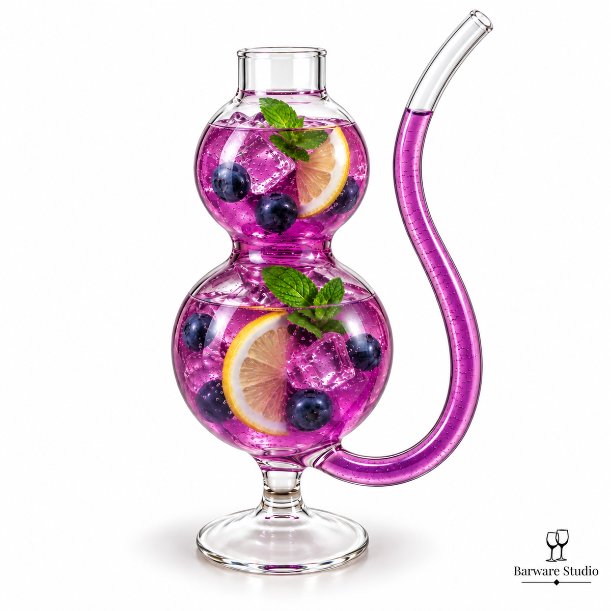 Double Bubble Sipper Glass with Curved Straw – Single Piece