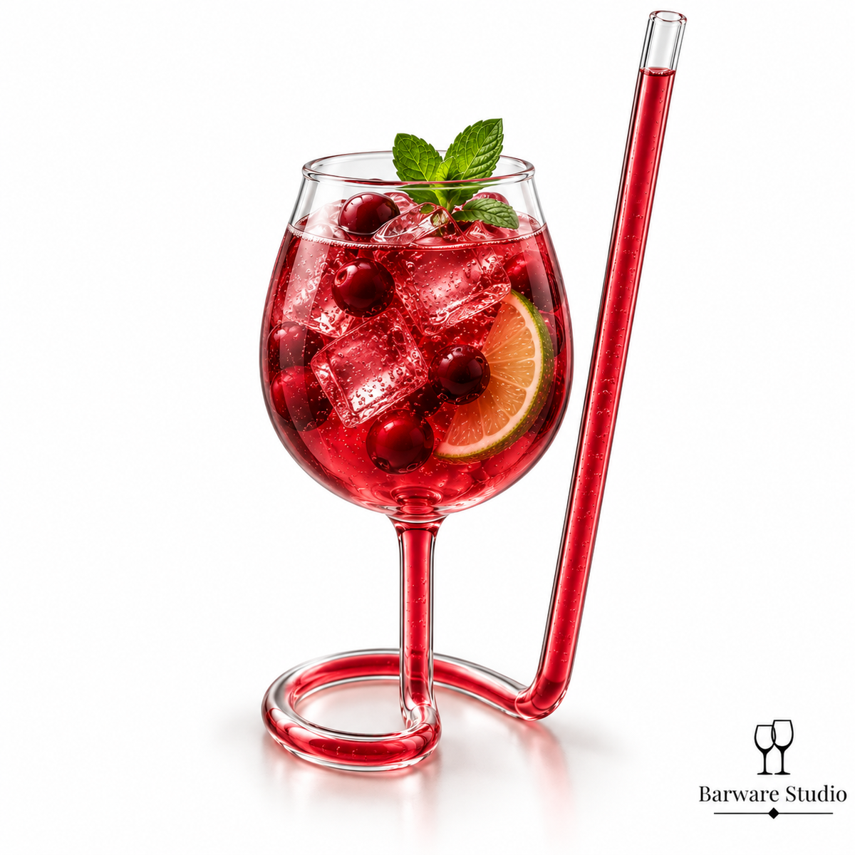 Spiral Base Sipper Glass with Built-In Straw – Single Piece