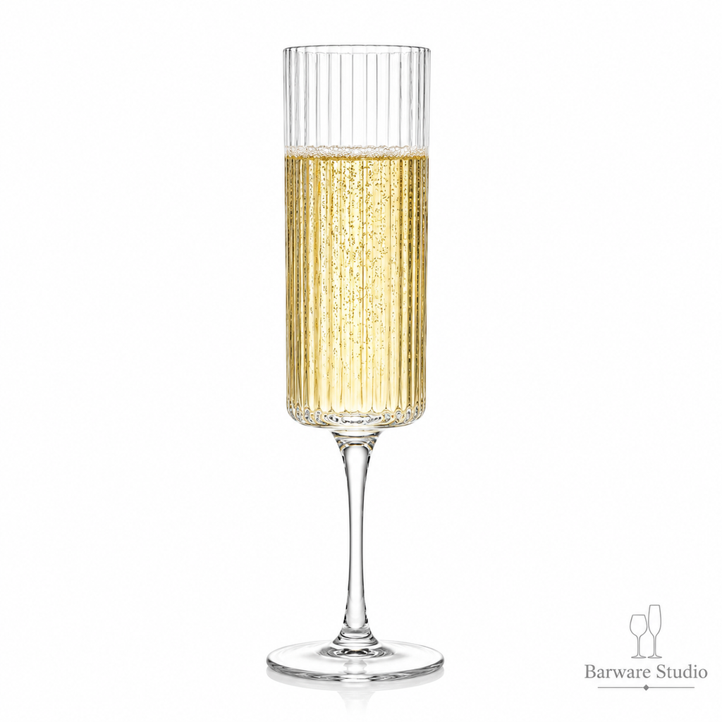 Ribbed Crystal Champagne Flute Glass Set of 6 – 150ml &amp; 190ml