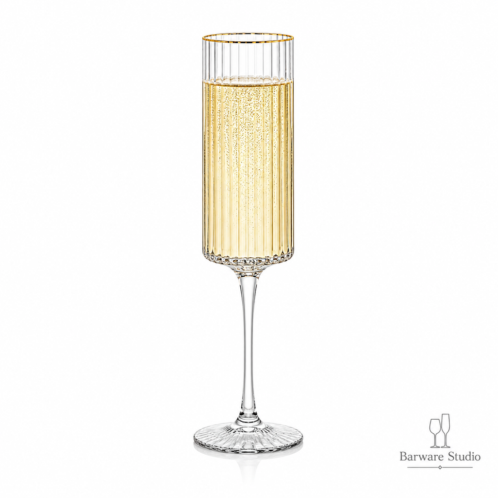 Gold Rim Textured Champagne Flute Glasses – Set of 6 | 150ml &amp; 190ml