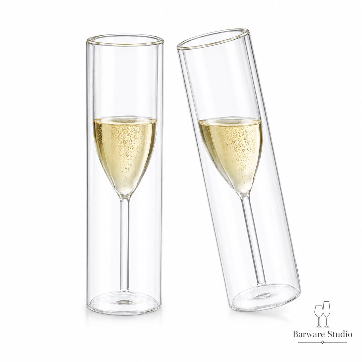 Double Wall Floating Champagne Flute Glasses – Set of 2 | 150ml