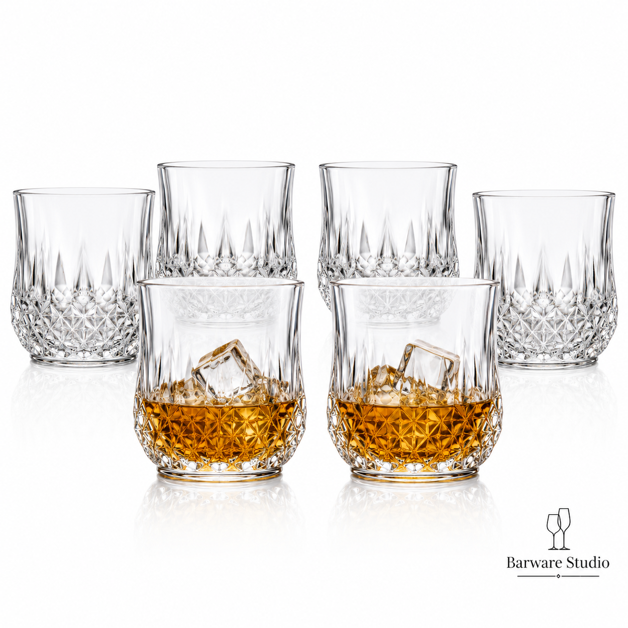 Diamond Cut Crystal Whiskey Glass Set of 6 – 280ml | Premium Rocks Glasses