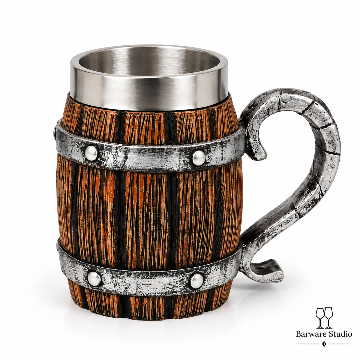 Barrel Beer Mug with Stainless Steel Interior – Single Piece