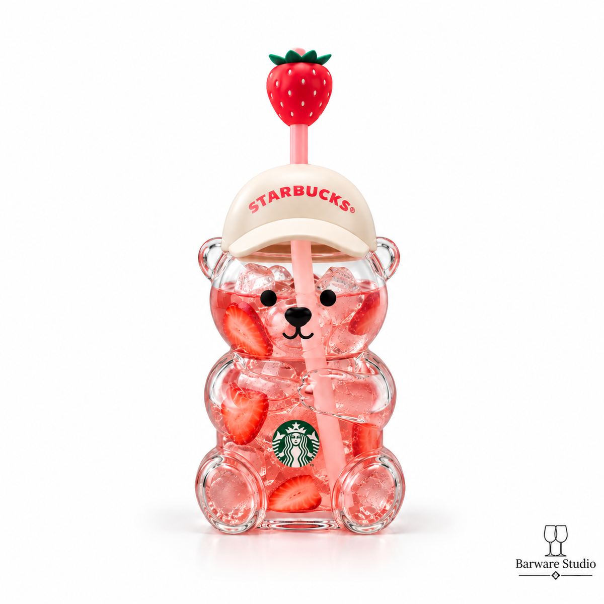Starbucks Bear Glass Tumbler with Green Beanie Lid &amp; Straw | Cute Iced Drink Cup