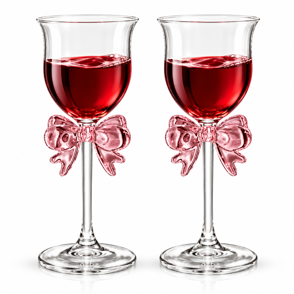 Pink Bow Wine Glasses – Decorative Stemmed Goblets | Set of 2
