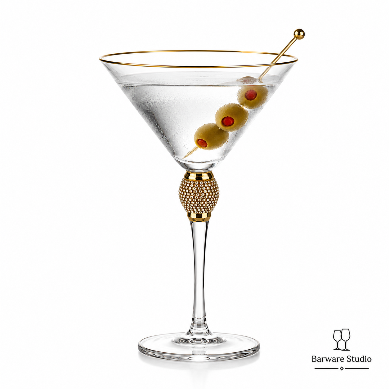 Luxury Gold Rim Martini Glass Set of 6 – 270ml | Jeweled Stem Cocktail Glasses