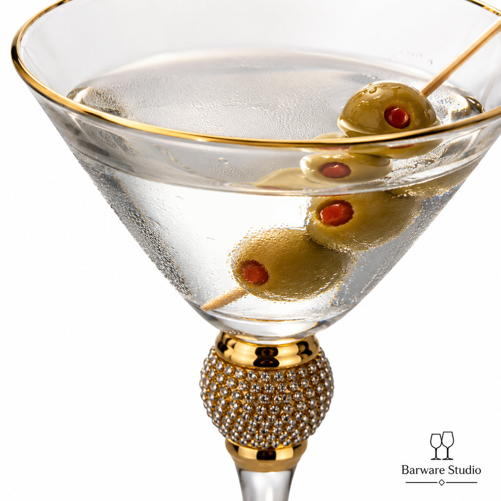 Luxury Gold Rim Martini Glass Set of 6 – 270ml | Jeweled Stem Cocktail Glasses