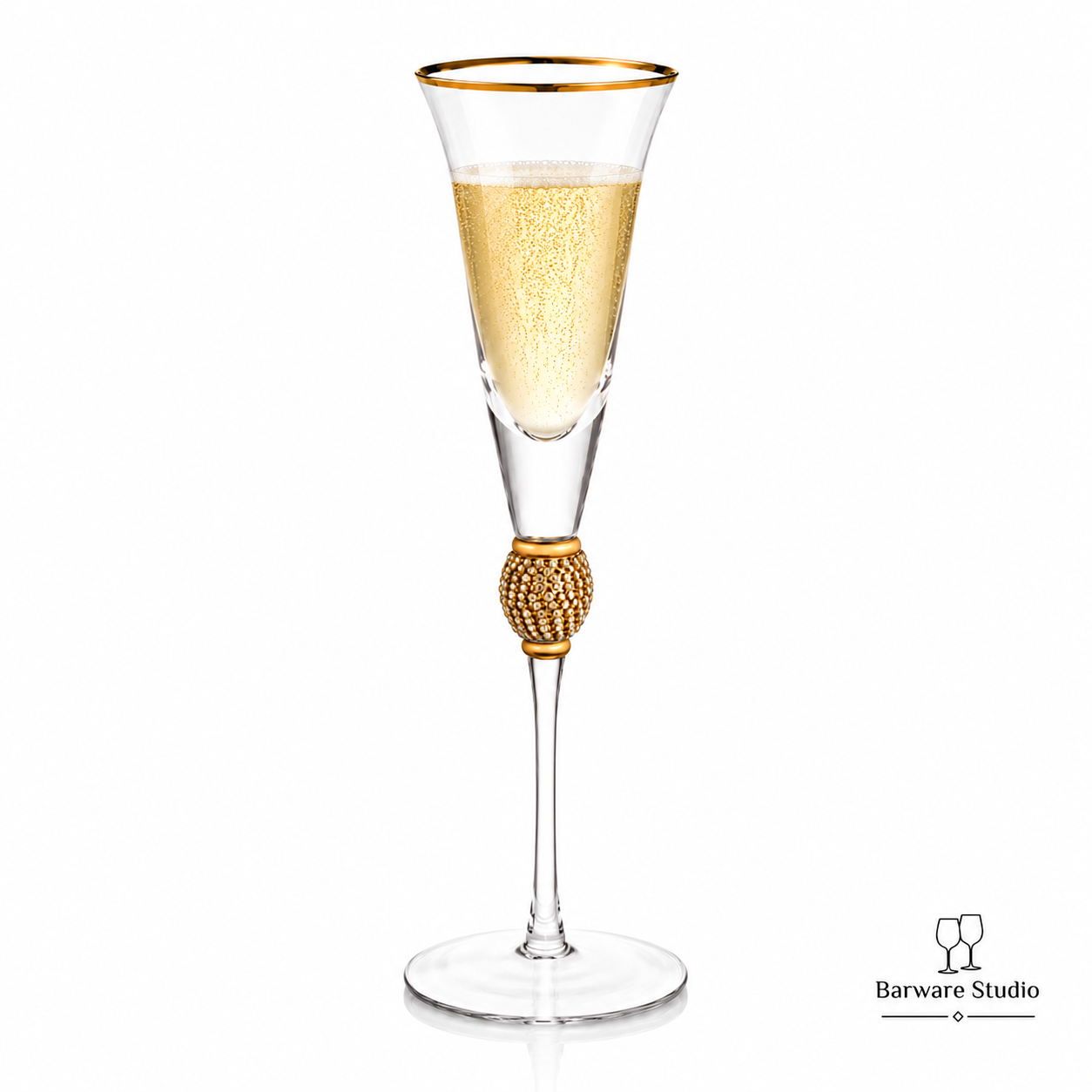 Luxury Gold Rim Champagne Flute Glass Set of 6 – 280ml | Jeweled Stem Premium Glassware