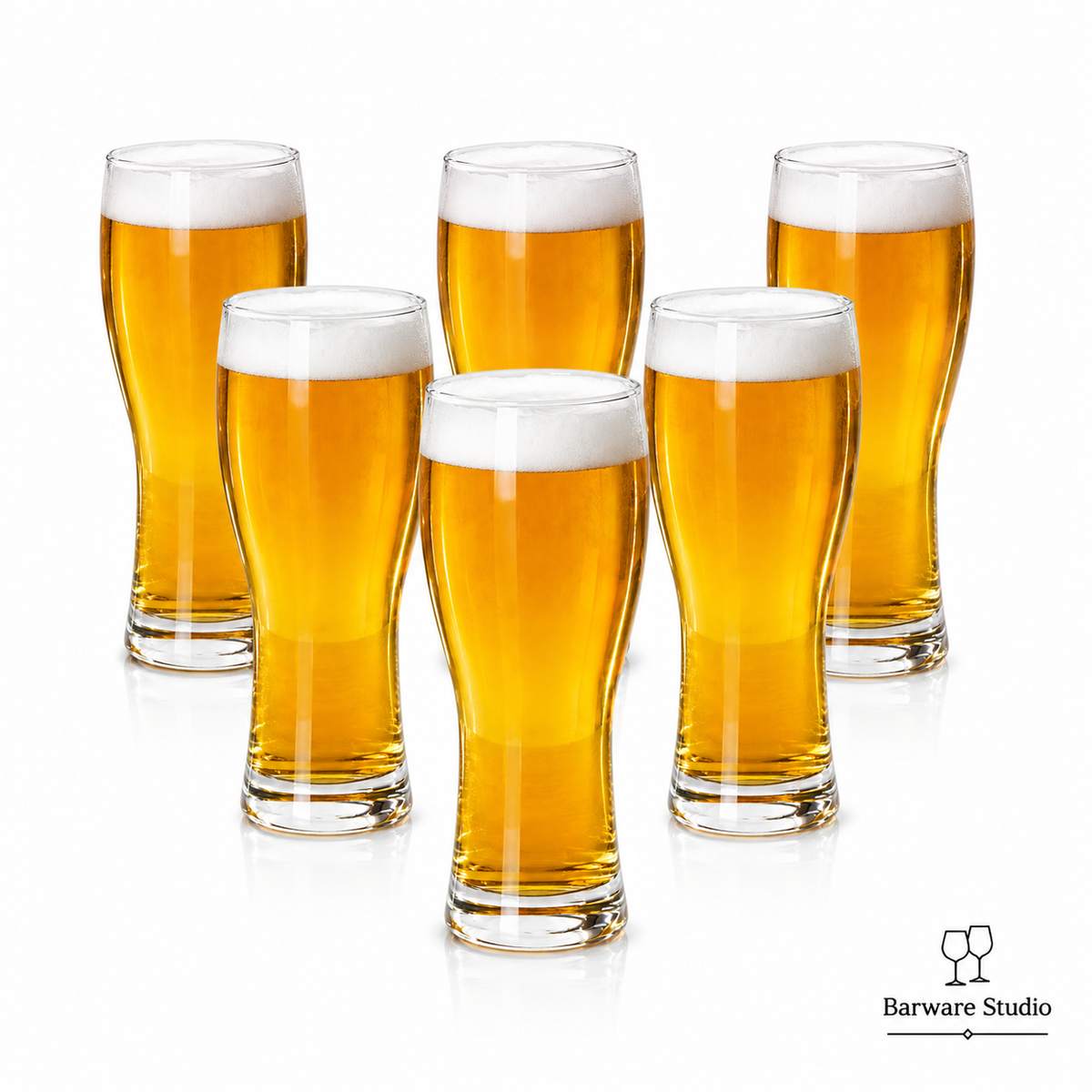 Premium Pilsner Beer Glass Set of 6 – 450ml | Tall Curved Beer Tumblers