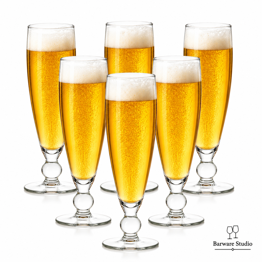 Premium Stemmed Beer Glass Set of 6 – 450ml | Tall Pilsner Beer Glasses