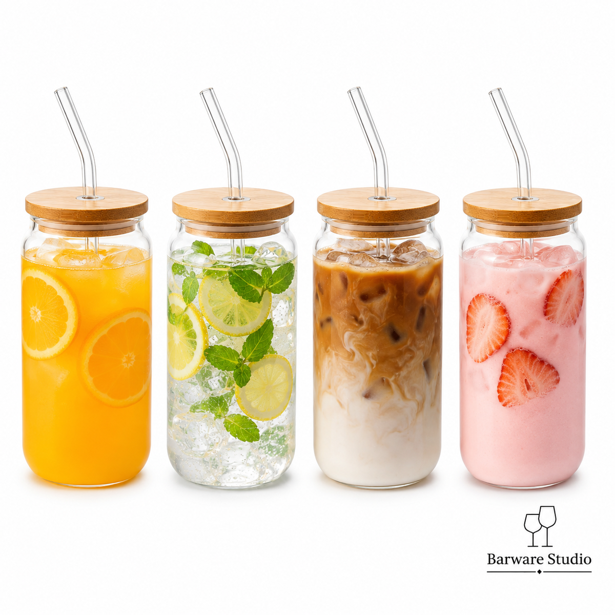 Bamboo Lid Glass Sipper with Straw – 550ml | Single Piece