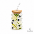 Bubble Glass Sipper with Bamboo Lid &amp; Straw – 500ml | Single Piece