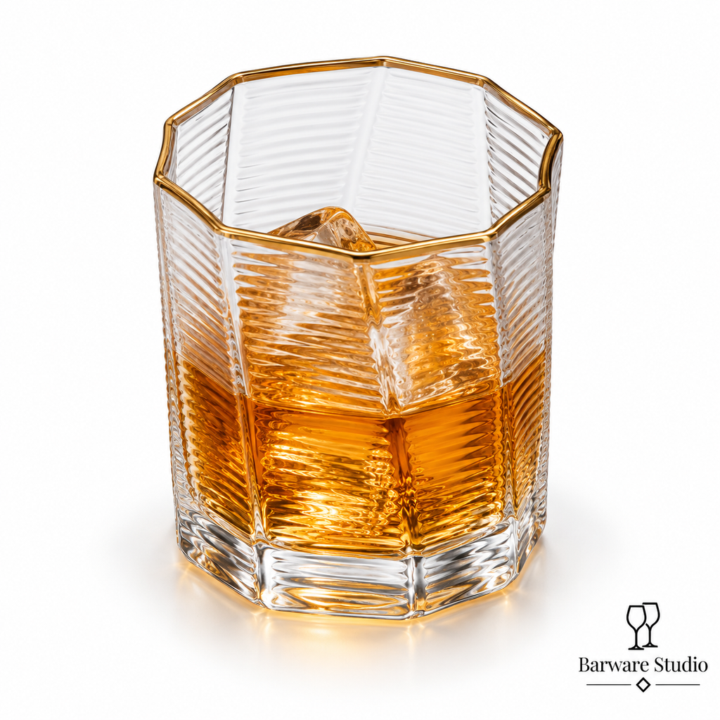 Gold Rim Faceted Whiskey Glasses – 280 ml | Set of 6