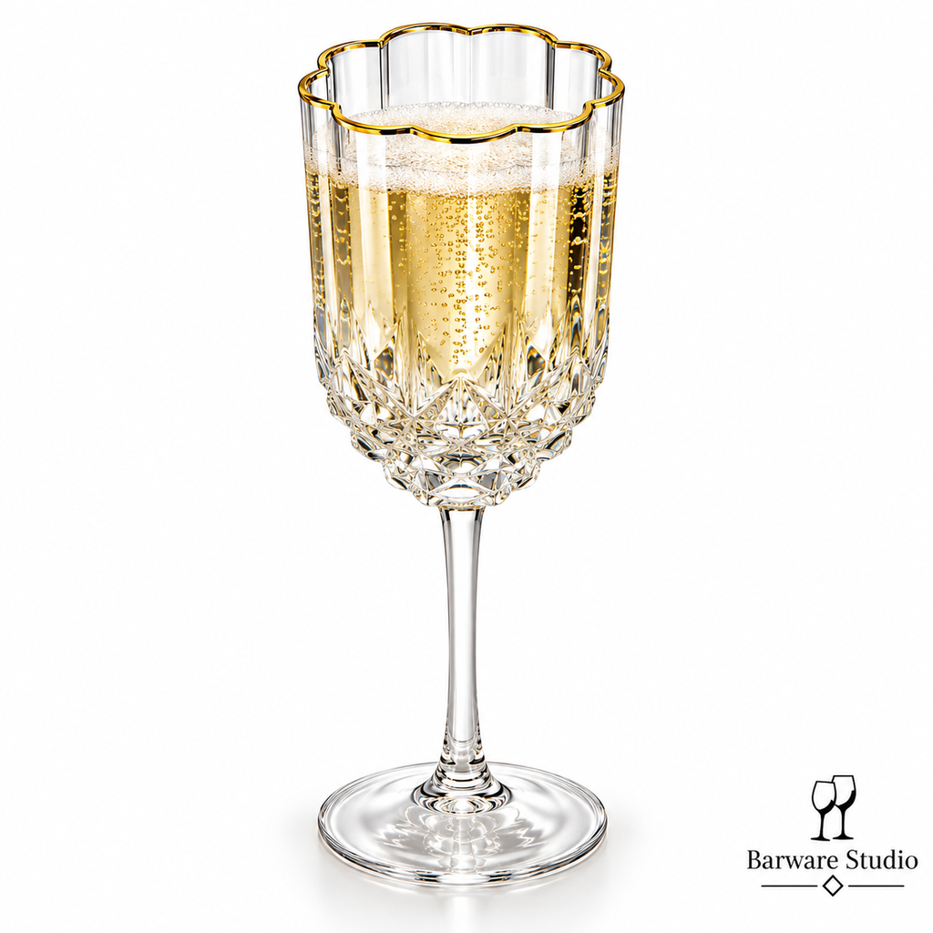 Gold Rim Crystal Champagne Glasses – 300 ml | Set of 6