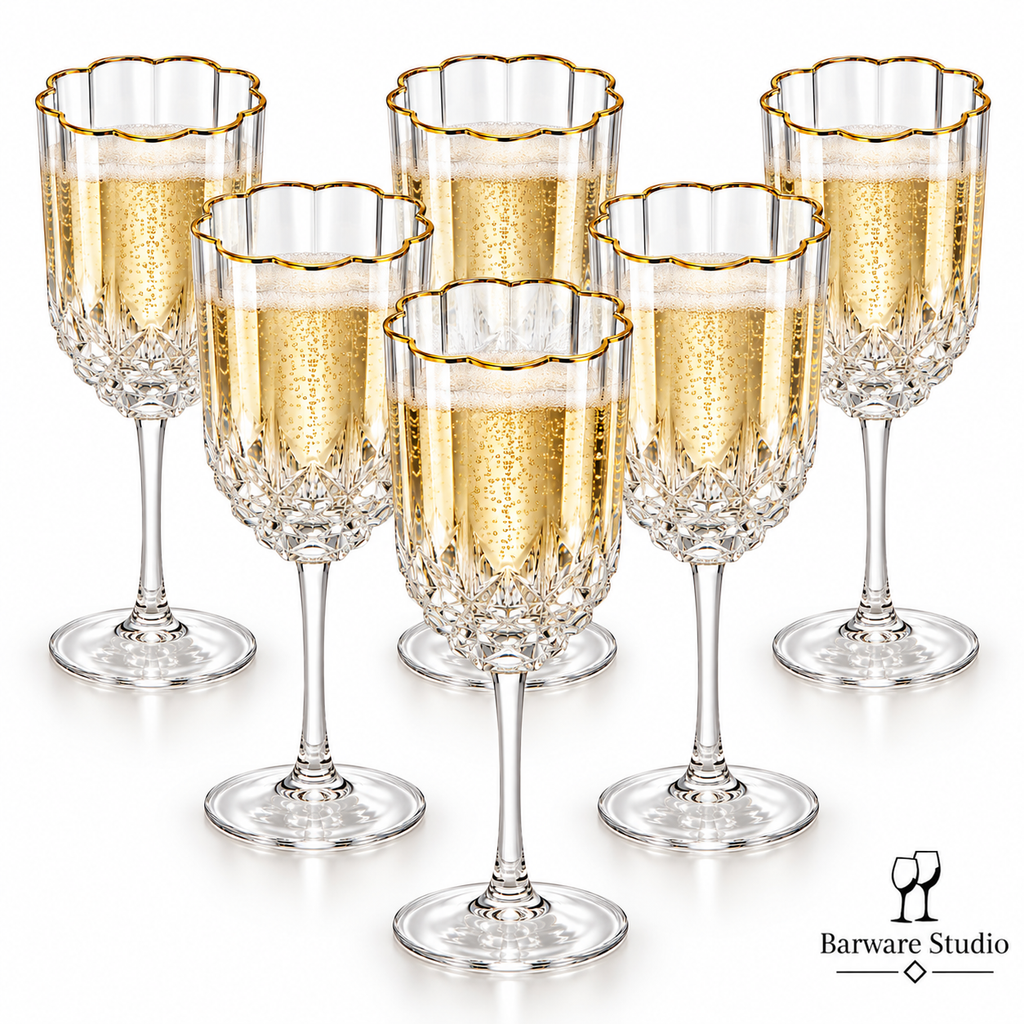Gold Rim Crystal Champagne Glasses – 300 ml | Set of 6