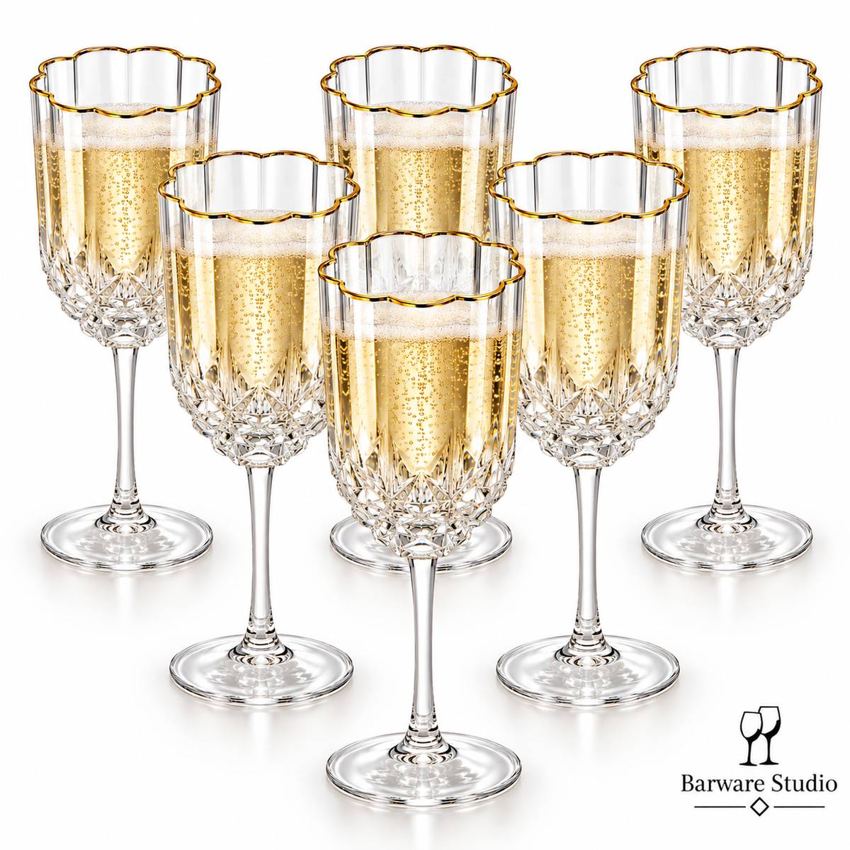 Gold Rim Crystal Champagne Glasses – 300 ml | Set of 6