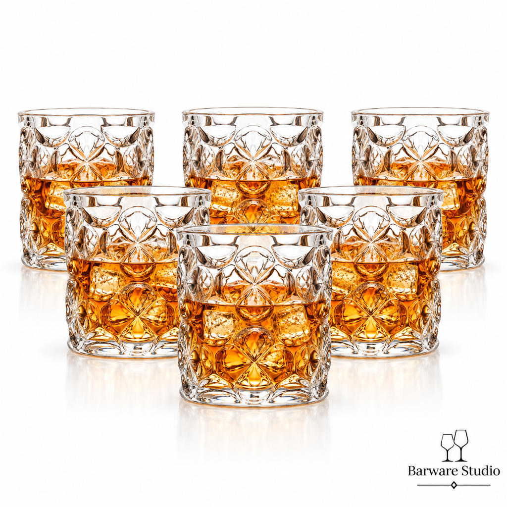 Floral Cut Crystal Whiskey Glass – 340 ml | Set of 6