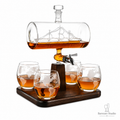 Luxury Ship-in-Bottle Whiskey & Wine Dispenser Set – 850ml Decanter with 4 × 300ml Globe Glasses