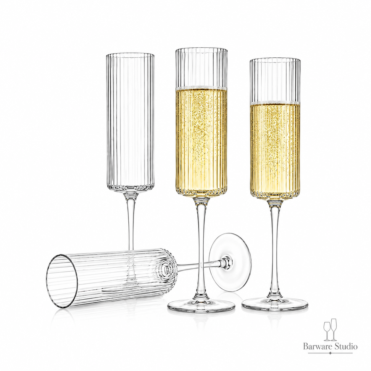 Ribbed Crystal Champagne Flute Glass Set of 6 – 150ml &amp; 190ml