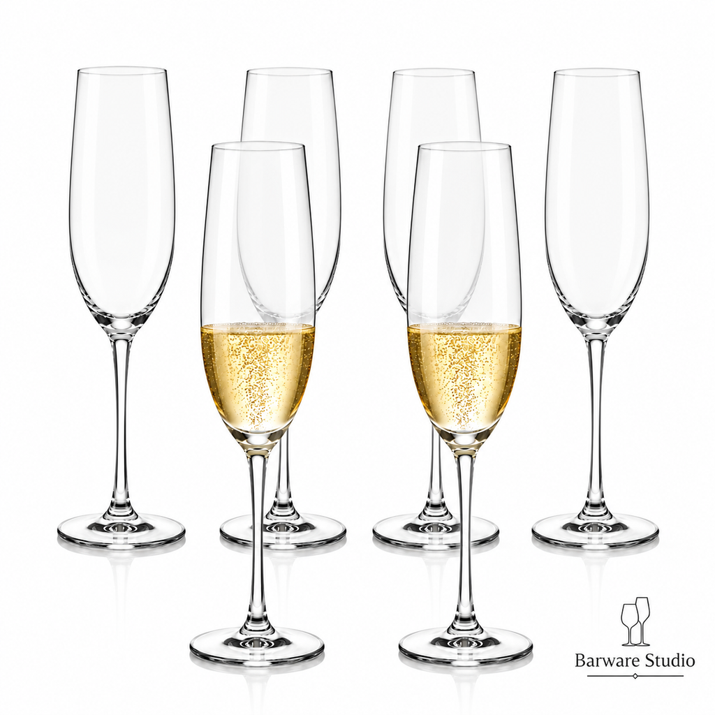 Classic Crystal Champagne Flute Glass Set of 6 – 250ml | Elegant Clear Stemware