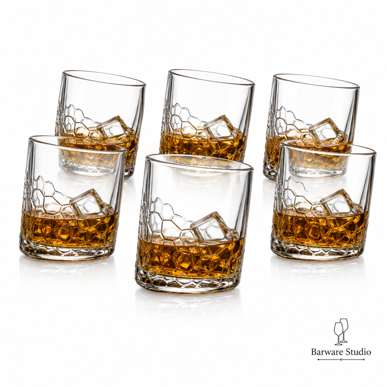 Glacier Cut Crystal Whiskey Glass Set of 6 – 300ml | Premium Rocks Tumblers