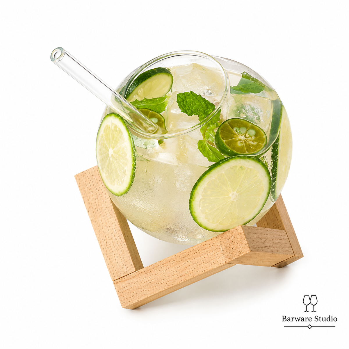 Globe Glass with Wooden Stand – Single Piece | 400ml & 650ml