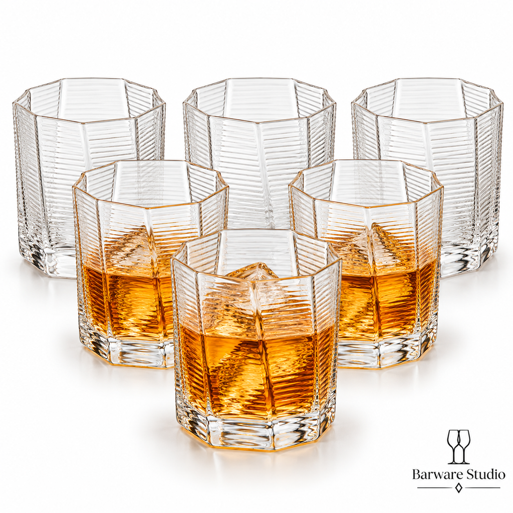 Faceted Ribbed Whiskey Glasses – 280 ml | Set of 6