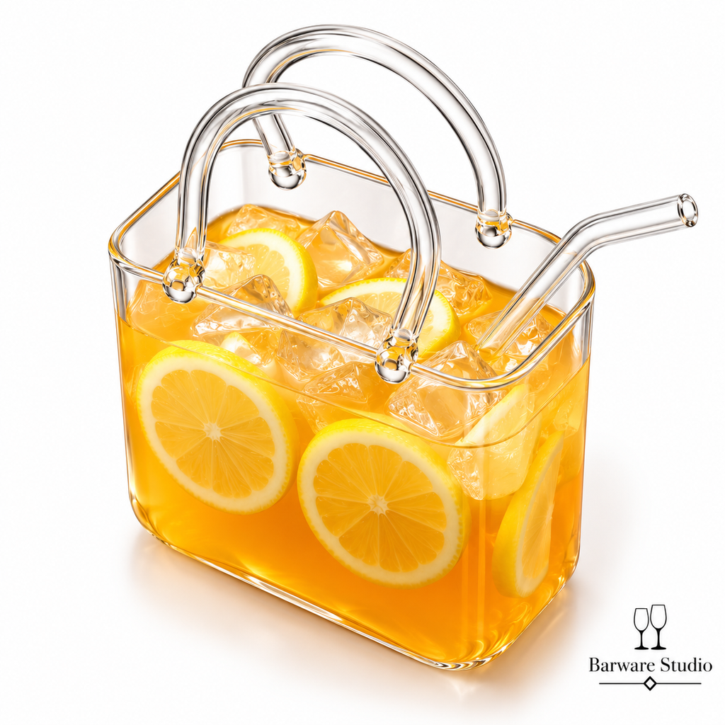 Handbag-Shaped Borosilicate Glass Tumbler with Straw – 400 ML