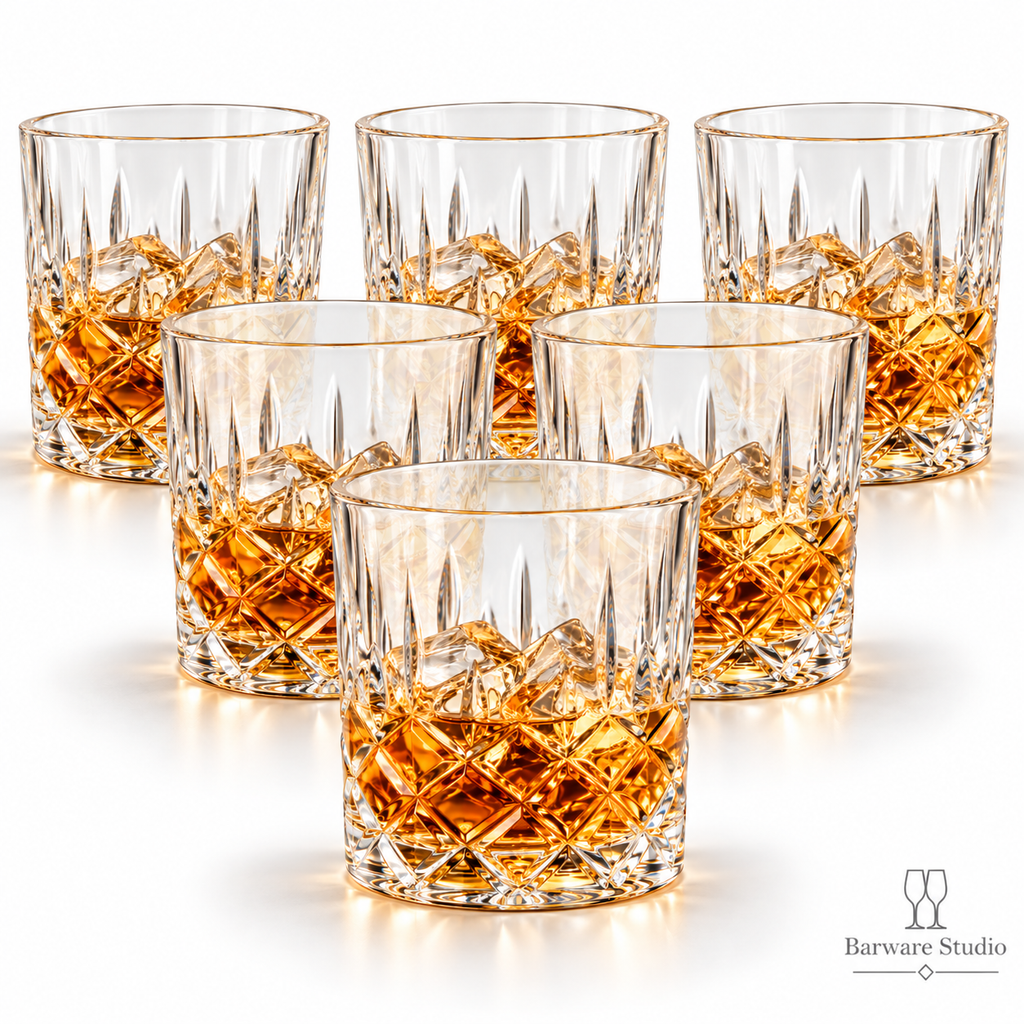 Diamond-Cut Crystal Whiskey Glasses – 350 ML, Set of 6