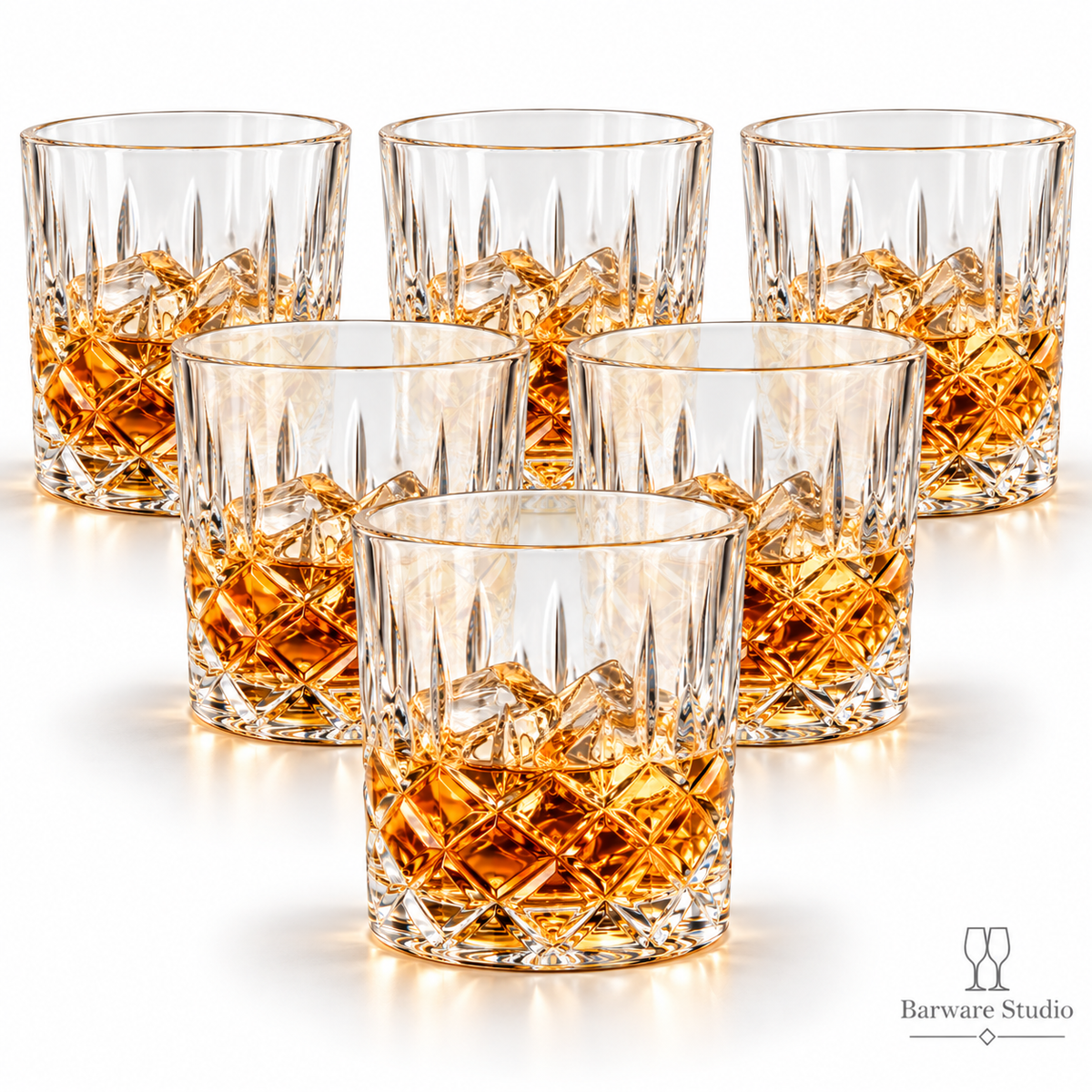 Diamond-Cut Crystal Whiskey Glasses – 350 ML, Set of 6