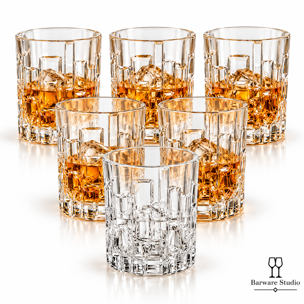 Geometric Crystal Whiskey Glasses – 315 ML, Set of 6