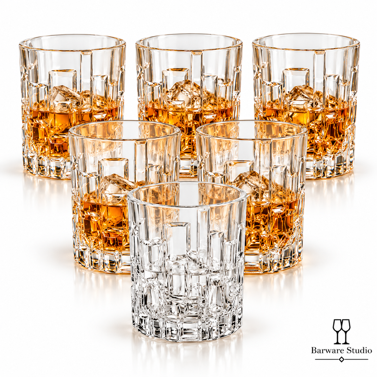 Geometric Crystal Whiskey Glasses – 315 ML, Set of 6
