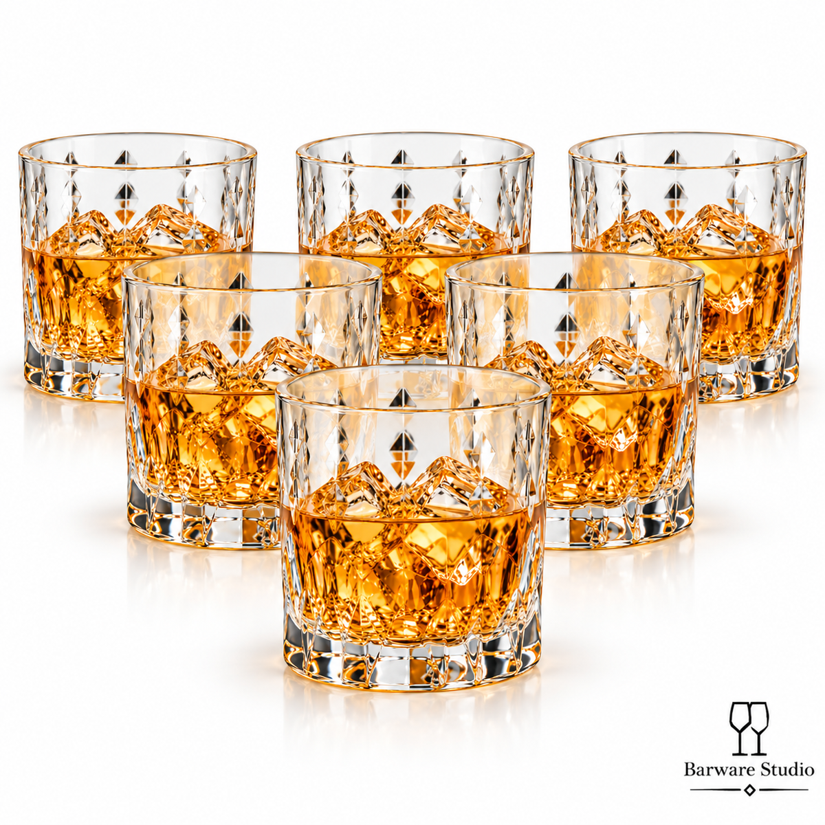 Italian Crystal Whiskey Glasses – 340 ML, Set of 6