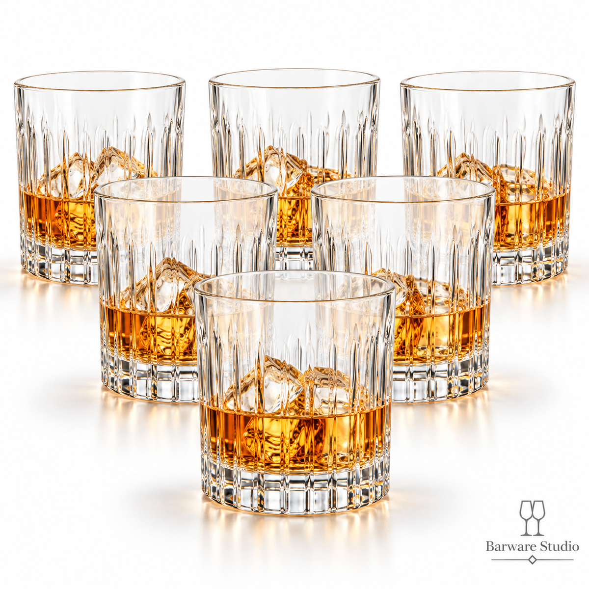 Classic Ribbed Whiskey Glasses – 350 ML, Set of 6
