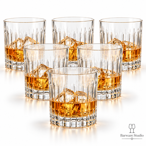 Classic Ribbed Whiskey Glasses – 350 ML, Set of 6