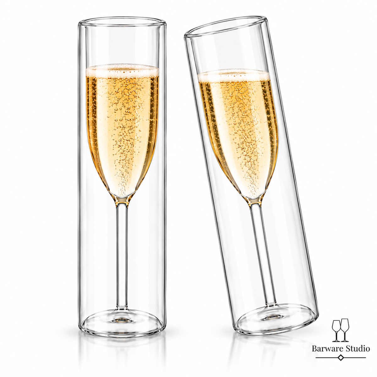Double Wall Floating Champagne Flute Glasses – Set of 2 | 150ml