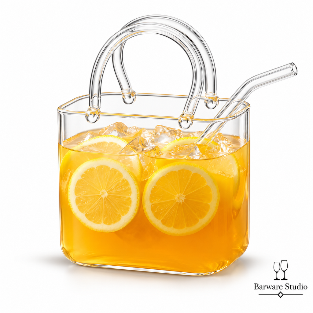 Handbag-Shaped Borosilicate Glass Tumbler with Straw – 400 ML