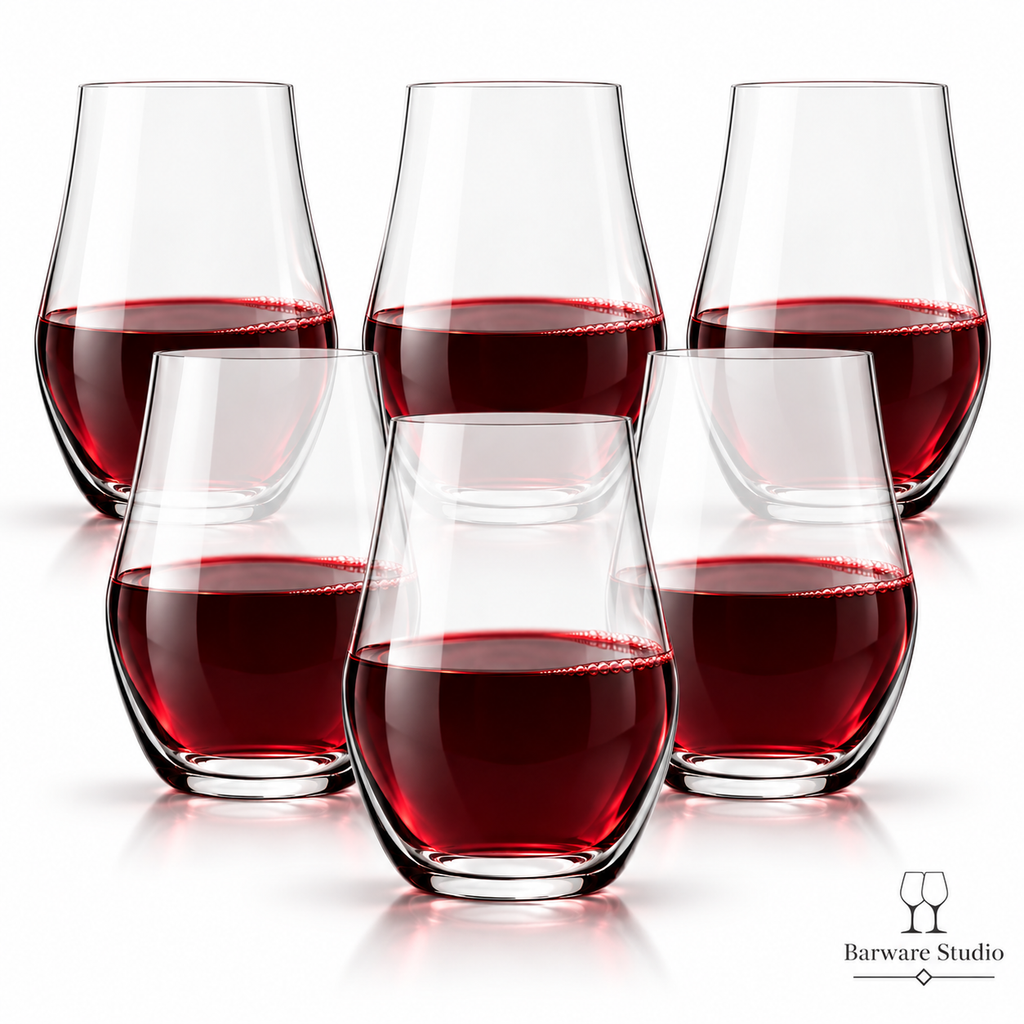 Italian Stemless Red Wine Glasses – 490 ML, Set of 6