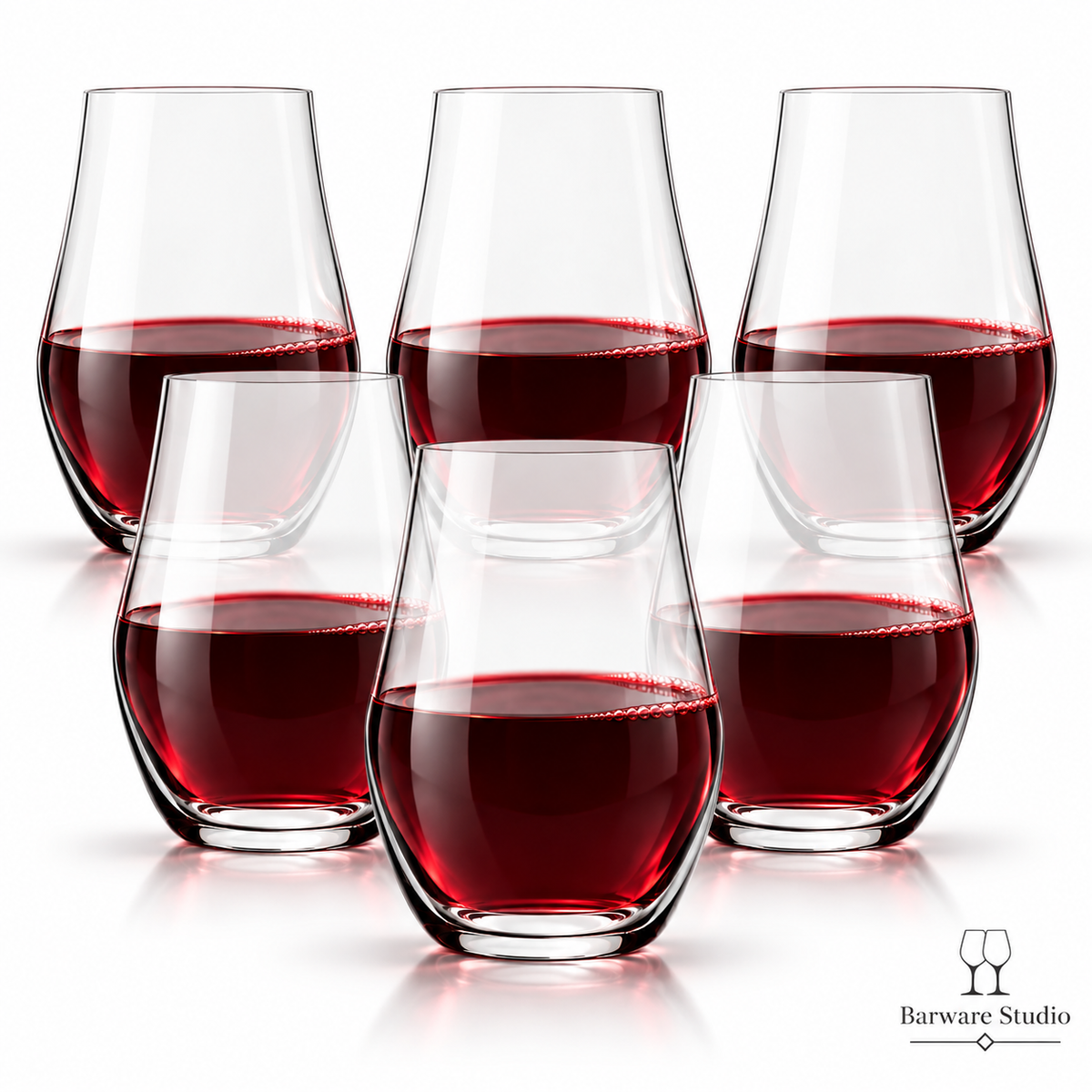 Italian Stemless Red Wine Glasses – 490 ML, Set of 6