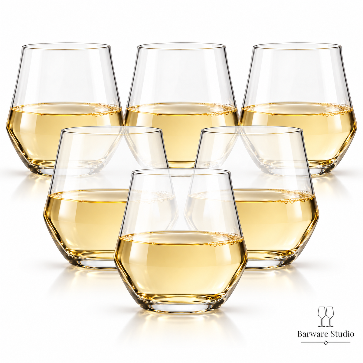 Italian Stemless White Wine Glasses – 390 ML, Set of 6